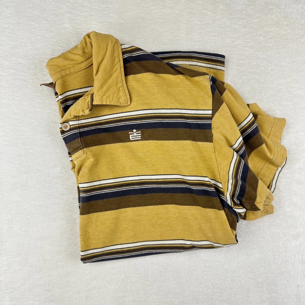 Machine Polo Shirt Mens‎ Large Regular Yellow Striped Vintage 90s Y2K Cotton Top